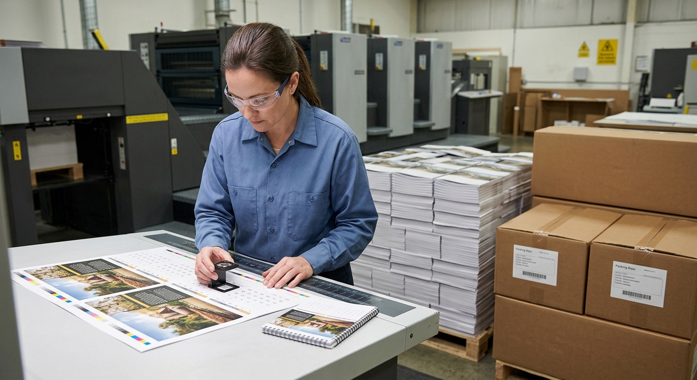Operator comparing a production sheet with an approved printing proof