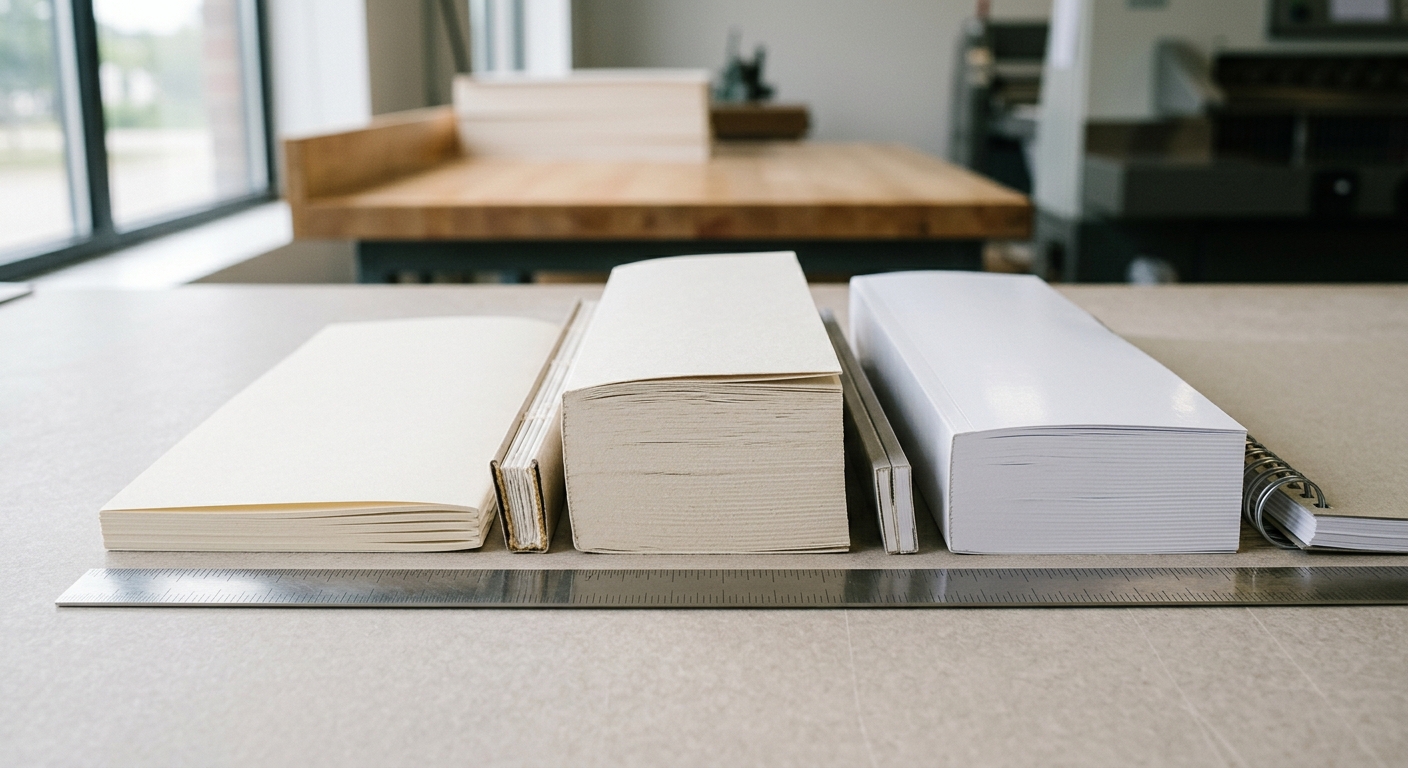 Paper bulk comparison for workbook page count and binding selection