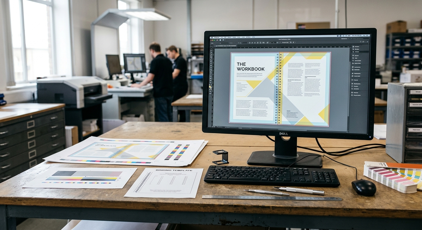 Prepress layout planning for workbook gutter and binding margins